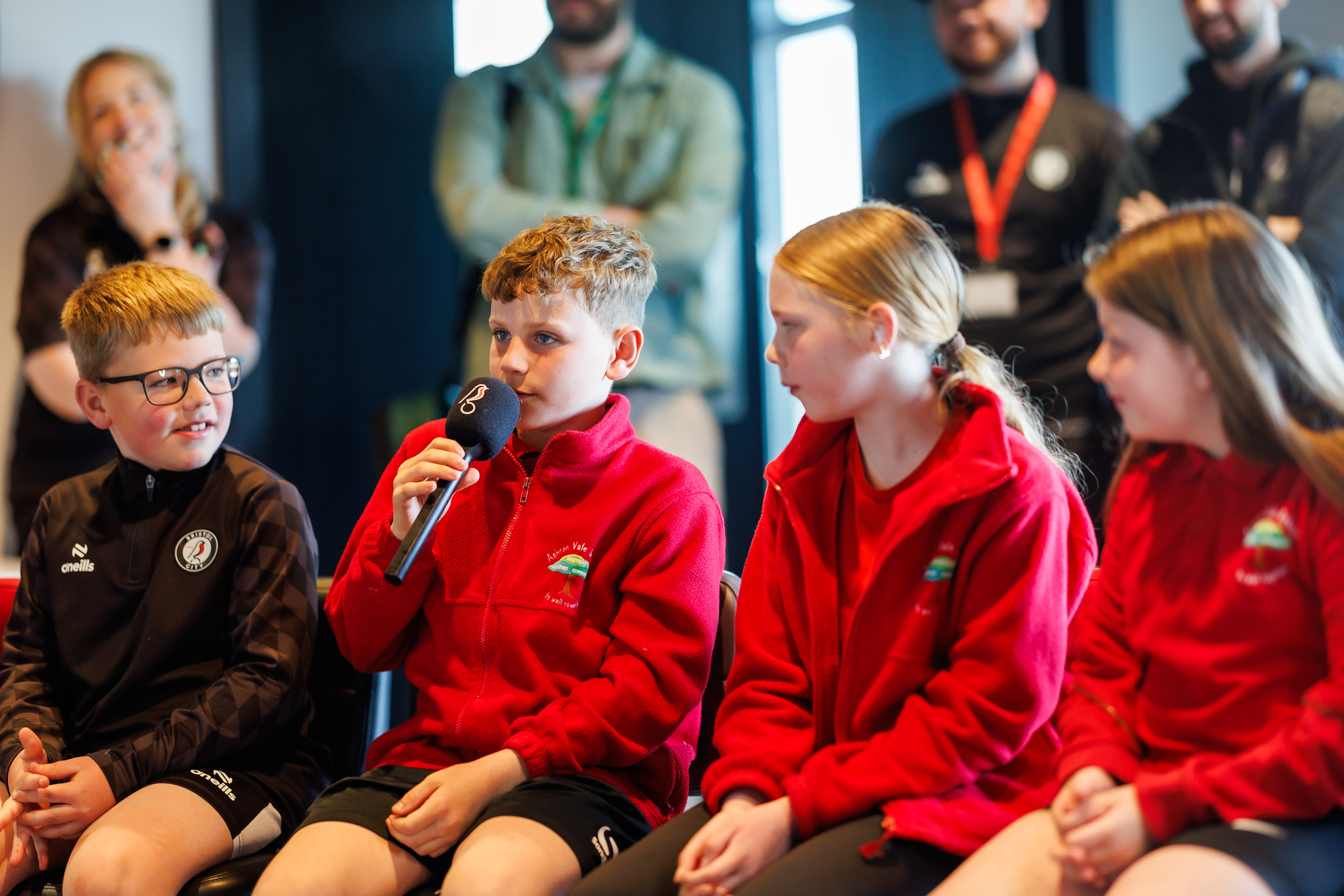 Student with microphone